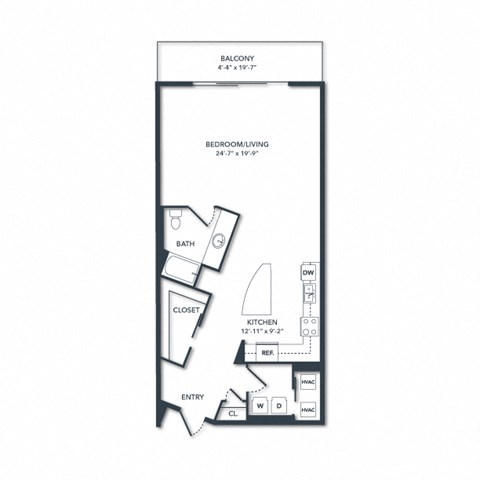 Floor plan for studio, 1 bath, 923 sqft