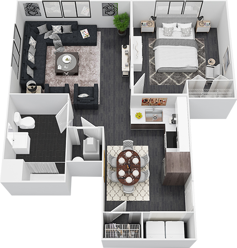 Floor plan for 1 bed, 1 bath, 790 sqft