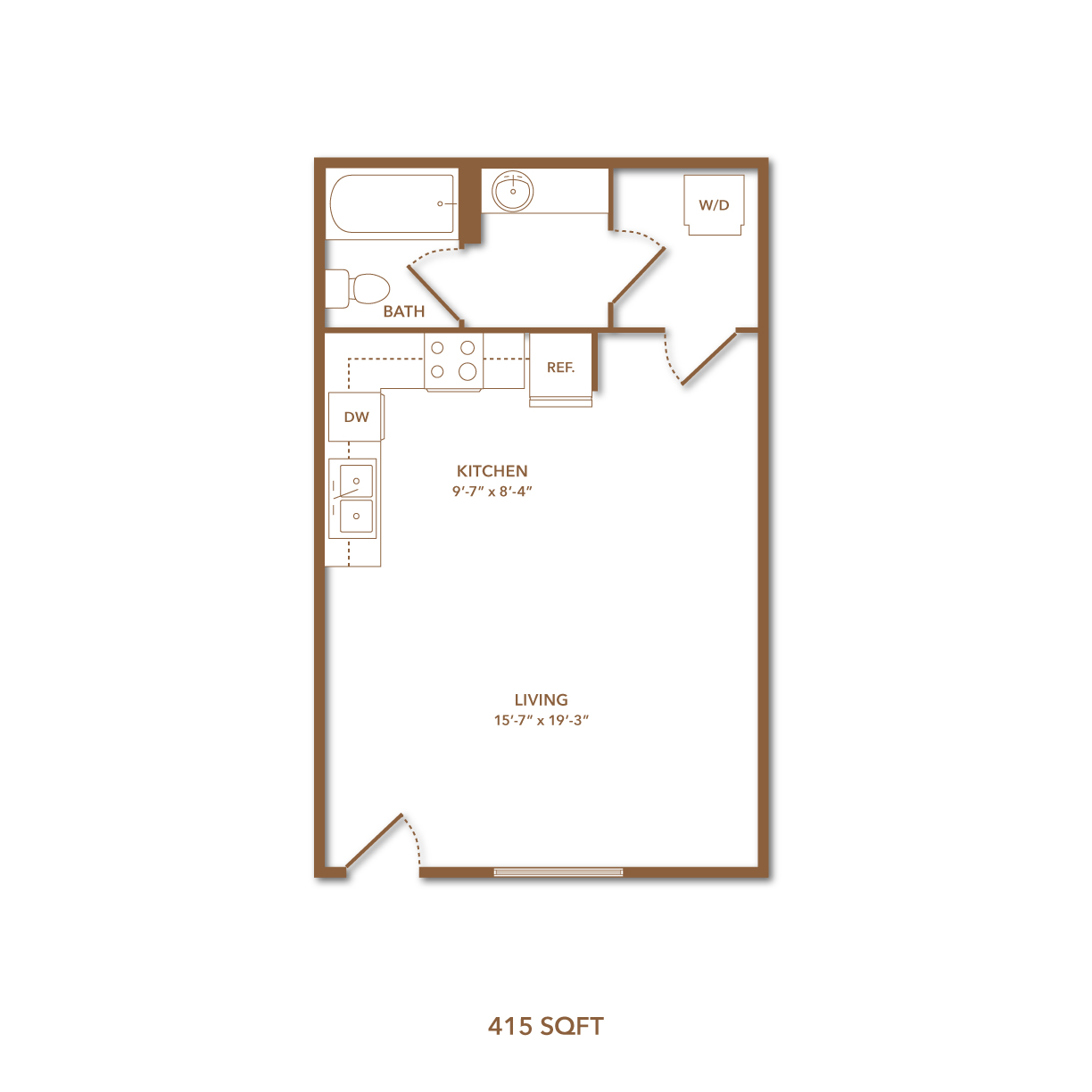 Floor plan for studio, 1 bath, 415 sqft
