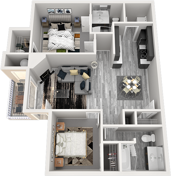 Floor plan for 2 beds, 2 baths, 1093 sqft