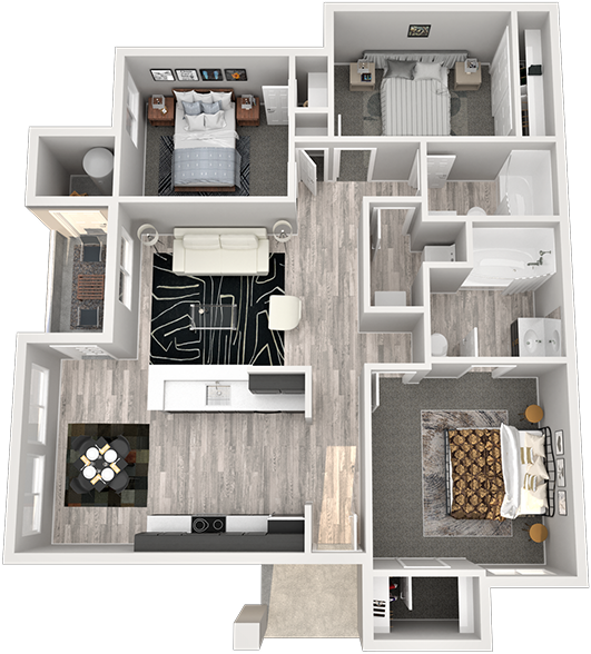 Floor plan for 3 beds, 2 baths, 1201 sqft