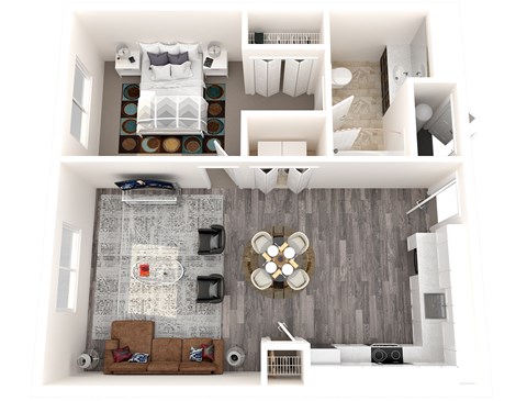 Floor plan for 1 bed, 1 bath, 694 sqft
