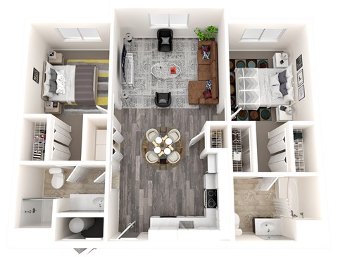 Floor plan for 2 beds, 2 baths, 1010 sqft