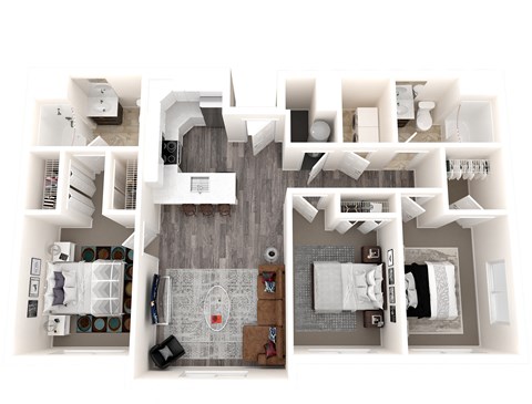 Floor plan for 3 beds, 2 baths, 1266 sqft
