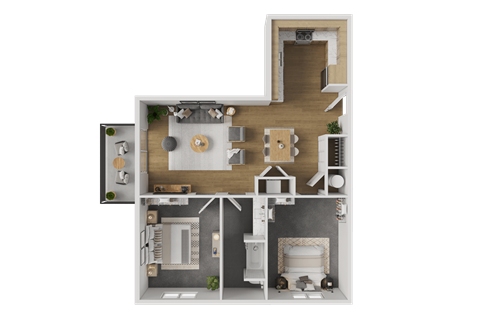 Floor plan for 2 beds, 1 bath, 835 sqft
