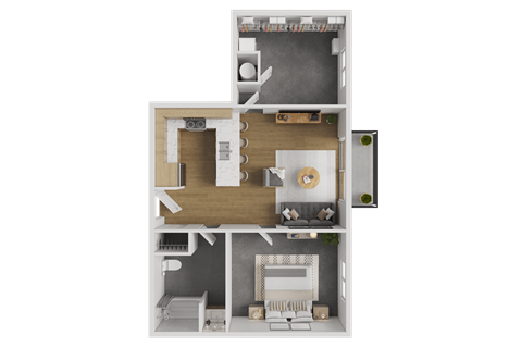 Floor plan for 1 bed, 1 bath, 846 sqft