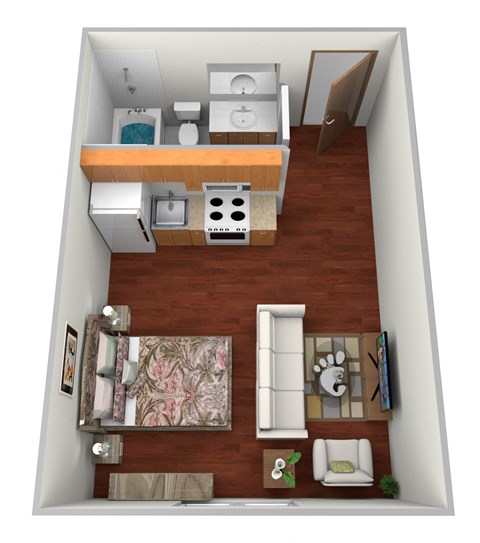 Floor plan for studio, 1 bath, 250 sqft