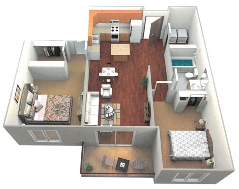 Floor plan for 2 beds, 1 bath, 1050 sqft