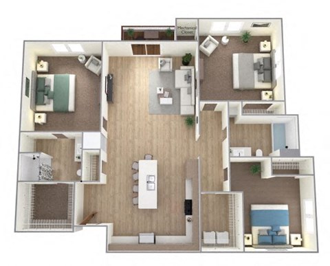 Floor plan for 3 beds, 2 baths, 1433 sqft