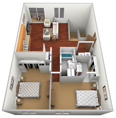 Floor plan for 2 beds, 2 baths, 1057 sqft