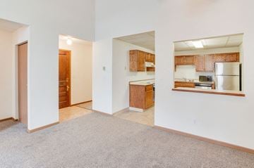 Fargo apartment for rent - a view of the kitchen and living room from the living room at Block 6 Apartments, Fargo, 58103