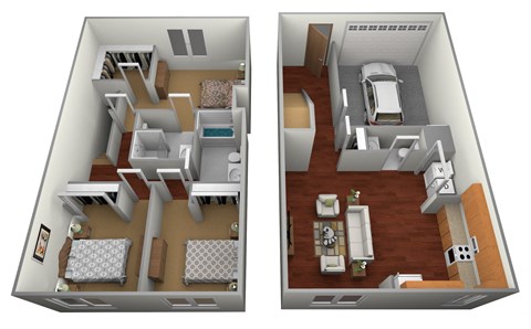 Floor plan for 3 beds, 2.5 baths, 1397 sqft