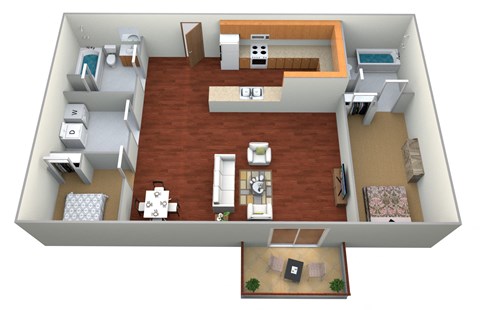Floor plan for 2 beds, 2 baths, 1168 sqft