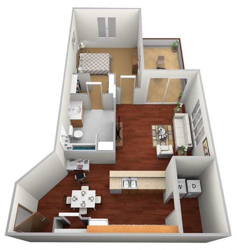 Floor plan for 1 bed, 1 bath, 828 sqft