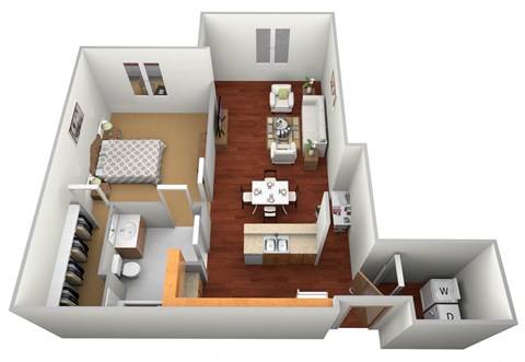 Floor plan for 1 bed, 1 bath, 966 sqft