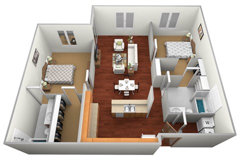 Floor plan for 2 beds, 2 baths, 1354 sqft