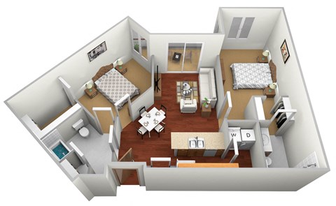 Floor plan for 2 beds, 2 baths, 1271 sqft