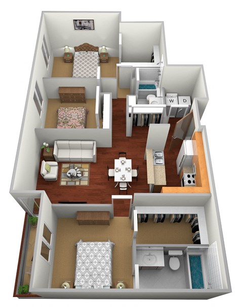 Floor plan for 3 beds, 2 baths, 1577 sqft