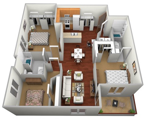 Floor plan for 3 beds, 2 baths, 1465 sqft