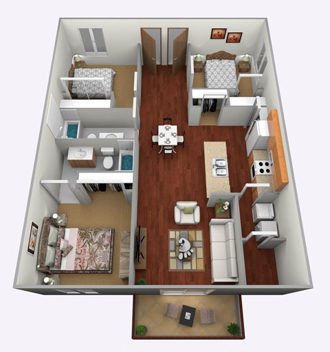 Floor plan for 3 beds, 2 baths, 1198 sqft