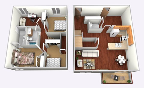 Floor plan for 3 beds, 2.5 baths, 1400 sqft