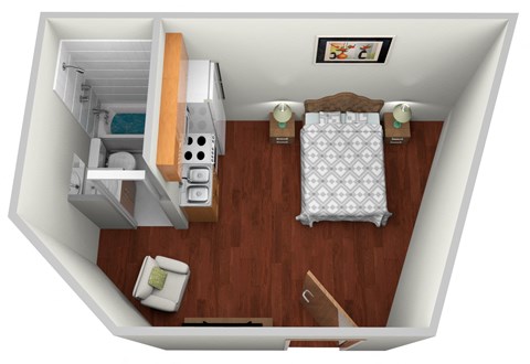 Floor plan for studio, 1 bath, 477 sqft