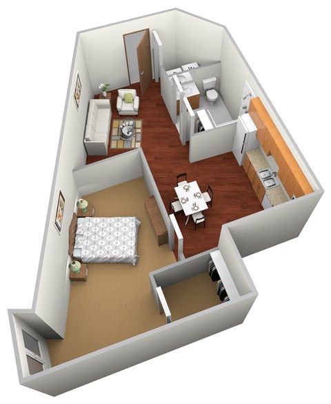 Floor plan for studio, 1 bath, 477 sqft