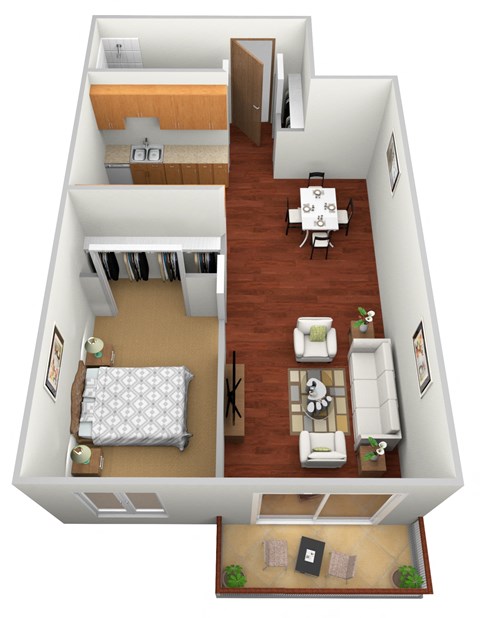Floor plan for 1 bed, 1 bath, 557 sqft