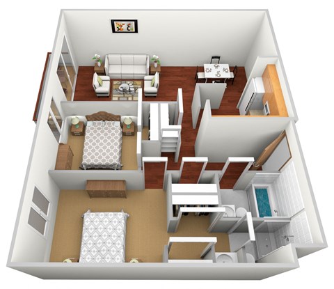 Floor plan for 2 beds, 2 baths, 1040 sqft