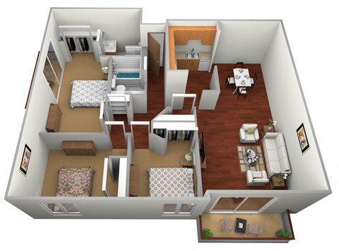 Floor plan for 3 beds, 2 baths, 1257 sqft