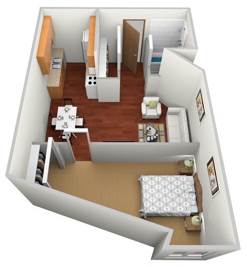 Floor plan for studio, 1 bath, 477 sqft