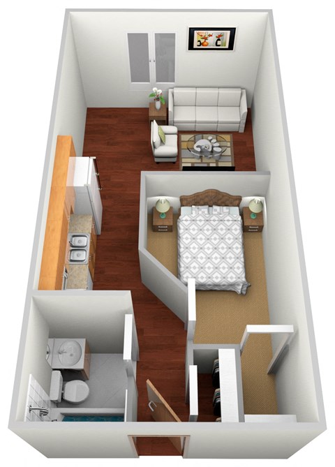 Floor plan for studio, 1 bath, 477 sqft