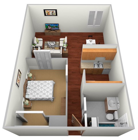 Floor plan for studio, 1 bath, 477 sqft