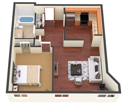 Floor plan for 1 bed, 1 bath, 510 sqft