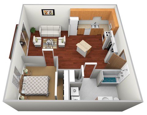 Floor plan for 1 bed, 1 bath, 554 sqft