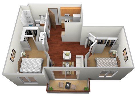 Floor plan for 2 beds, 1 bath, 704 sqft