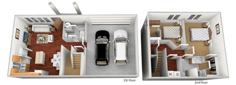 Floor plan for 2 beds, 1.5 baths, 1190 sqft