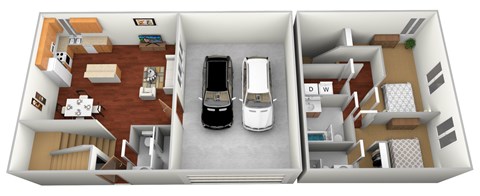 Floor plan for 2 beds, 2.5 baths, 1190 sqft