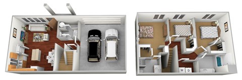 Floor plan for 3 beds, 2.5 baths, 1398 sqft