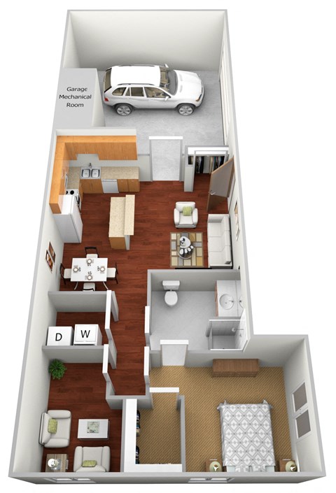 Floor plan for 1 bed, 1 bath, 1141 sqft