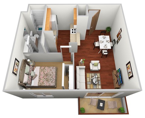 Floor plan for 1 bed, 1 bath, 700 sqft