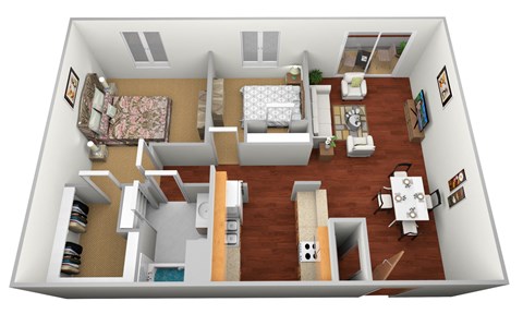 Floor plan for 2 beds, 1 bath, 860 sqft