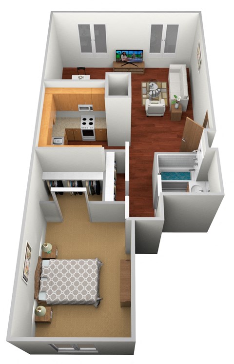 Floor plan for 1 bed, 1 bath, 761 sqft