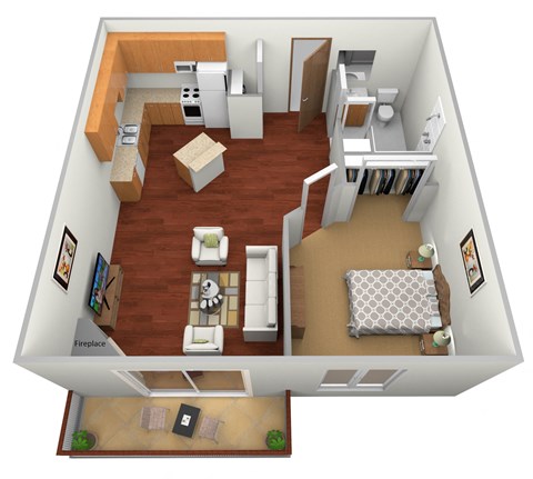 Floor plan for 1 bed, 1 bath, 632 sqft