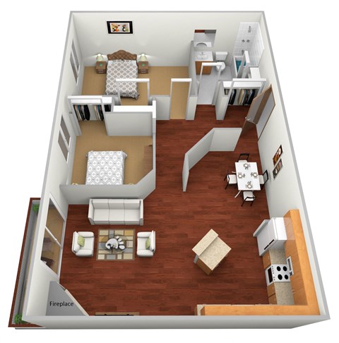 Floor plan for 2 beds, 1 bath, 914 sqft