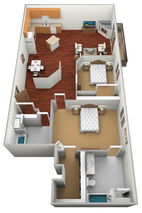 Floor plan for 2 beds, 2 baths, 1230 sqft
