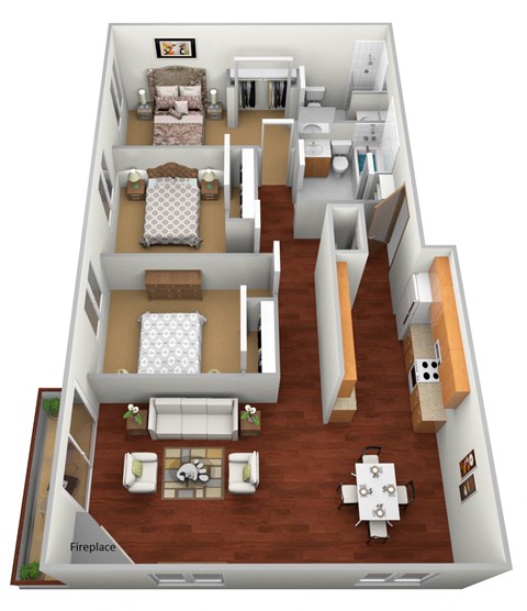 Floor plan for 3 beds, 2 baths, 1219 sqft