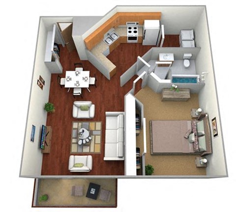 Floor plan for 1 bed, 1 bath, 700 sqft