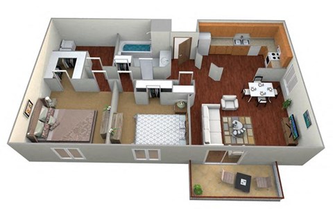 Floor plan for 2 beds, 1 bath, 1020 sqft
