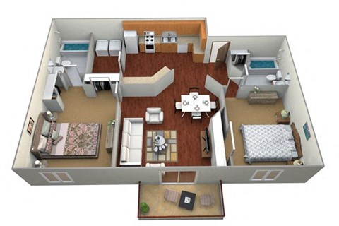 Floor plan for 2 beds, 2 baths, 1020 sqft